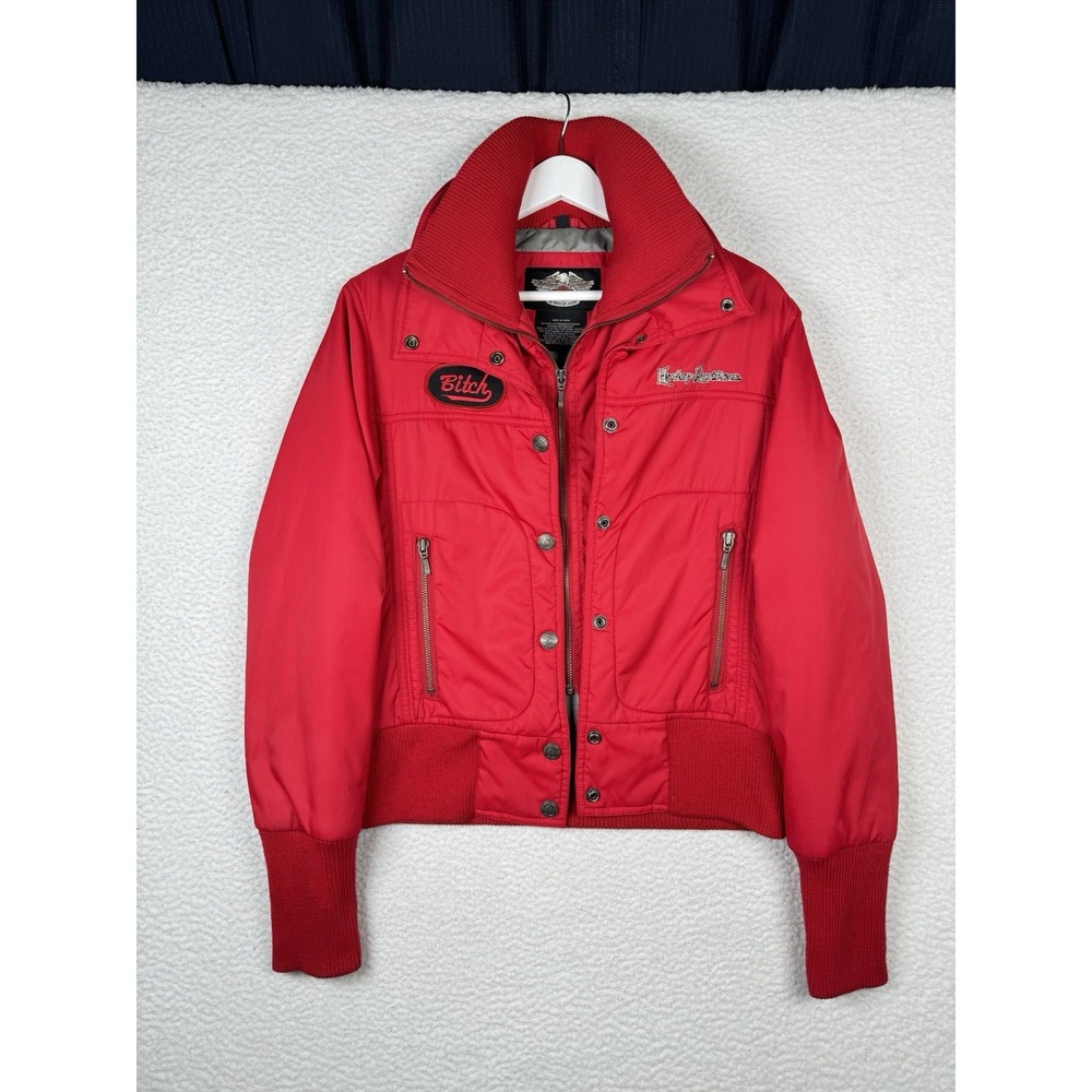 Vintage HARLEY DAVIDSON Red Full Zip Jacket Puffer - Women's XS